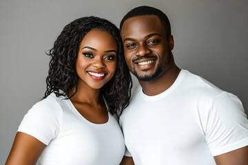 Fototapeta premium A couple hugging each other on a white background