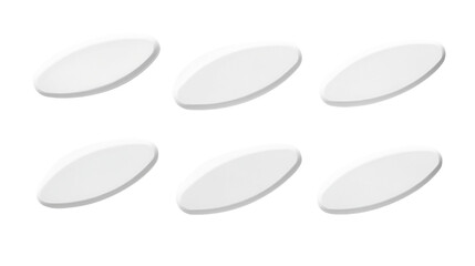 Six Oval White Tablets Arranged in Two Rows on Transparent Background