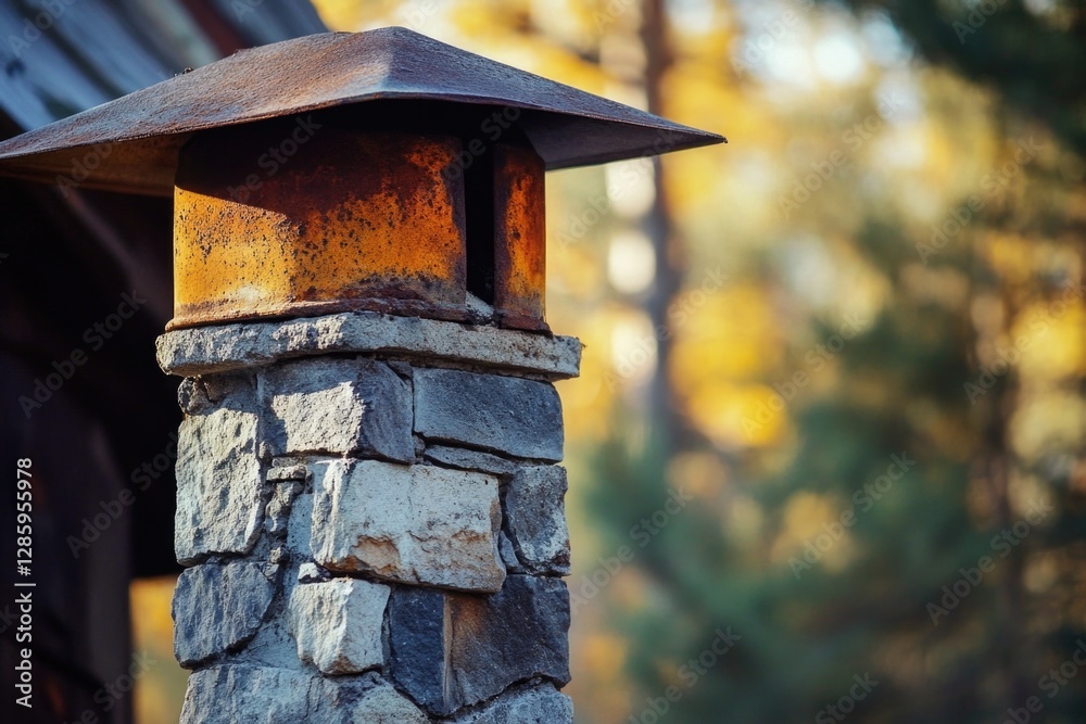 Poster a close-up shot of a stone pillar with a roof, suitable for architectural or design contexts