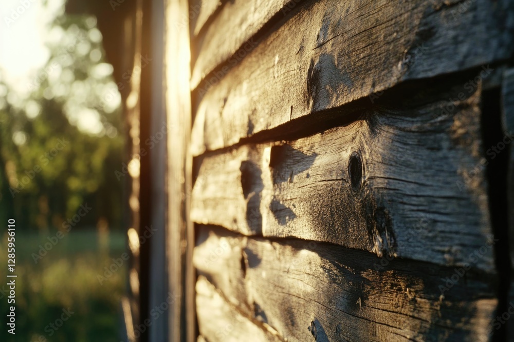 Poster a close-up shot of a wooden wall with warm sunlight shining on it, perfect for use in interior desig