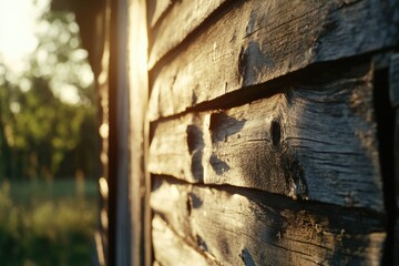 A close-up shot of a wooden wall with warm sunlight shining on it, perfect for use in interior design or architecture projects