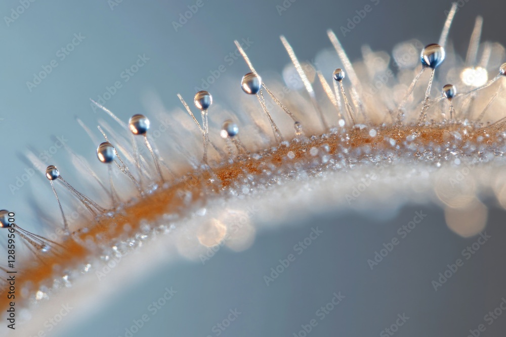 Poster close-up view of a plant with water droplets on its surface, suitable for use in nature-themed desig