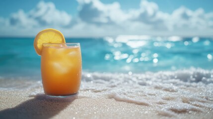 Obraz premium A refreshing drink on a sunny day by the sea