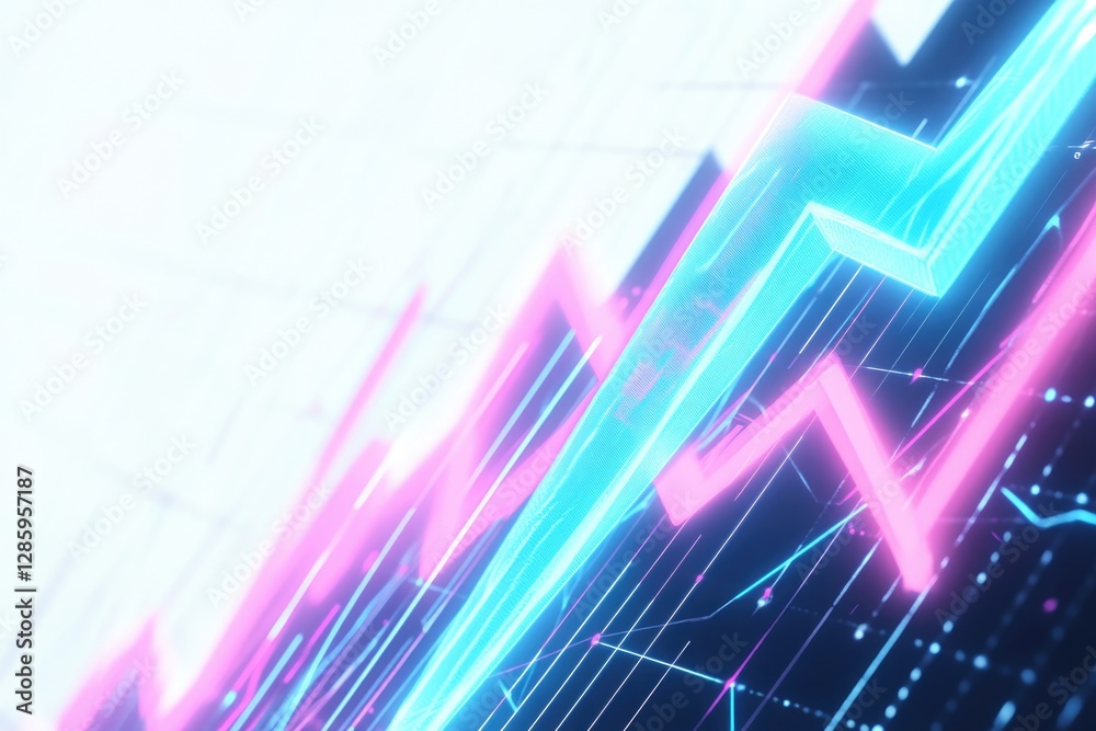 Poster A close-up of a computer screen showing neon lines and arrows, useful for tech-related illustrations and presentations
