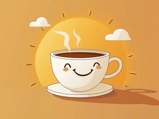 Obraz premium Cheerful coffee cup in morning sunlight