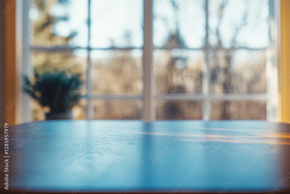 Aufkleber A close-up shot of a table with a view of the outside world through the window