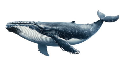 Majestic humpback whale swimming gracefully in deep ocean waters during a sunny day