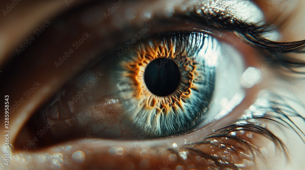 Poster a detailed view of an eye with eyelashes and iris