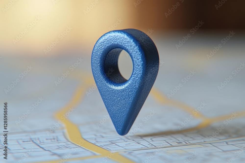 Poster a small blue pin on a city map, ideal for representing a specific location or highlighting a destina