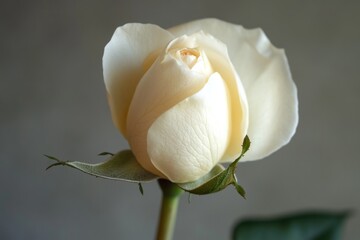 A beautiful white rose bud growing in a vase