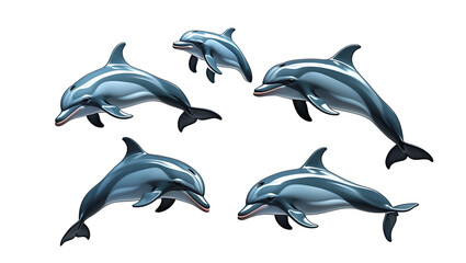 Naklejka premium A set of dolphins in different poses, high-quality marine animal illustrations isolated on a transparent background