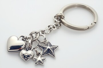 A keychain featuring a heart shape with star and heart charms attached