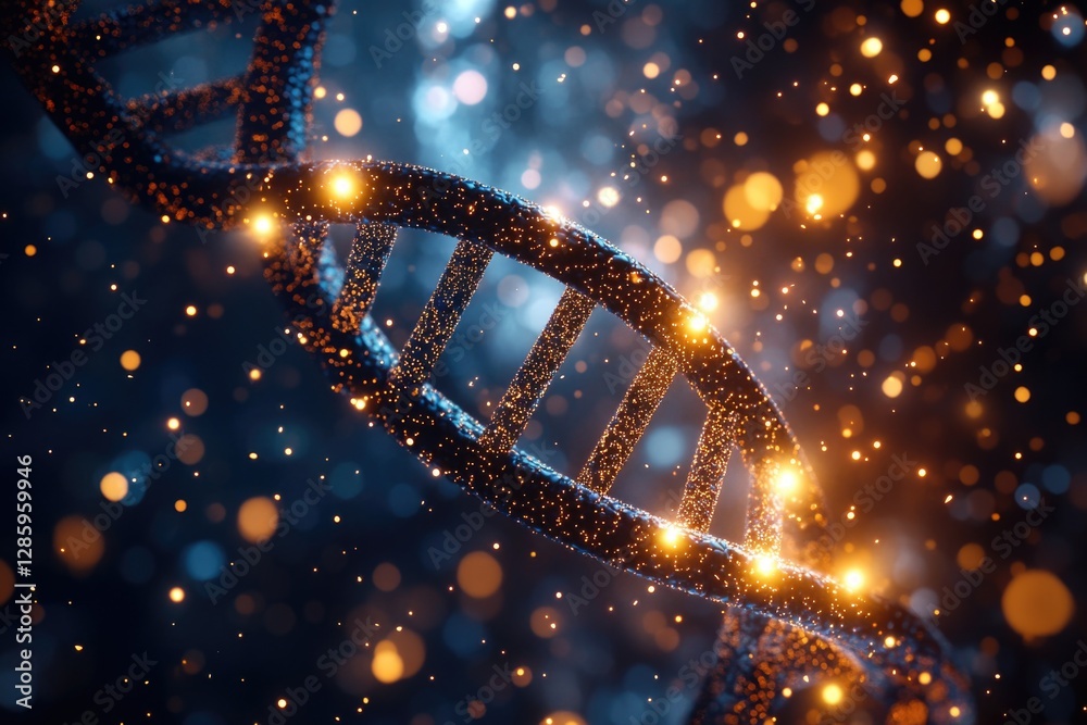 Poster A close-up view of a double strand of DNA, showing the twisted structure of the molecule