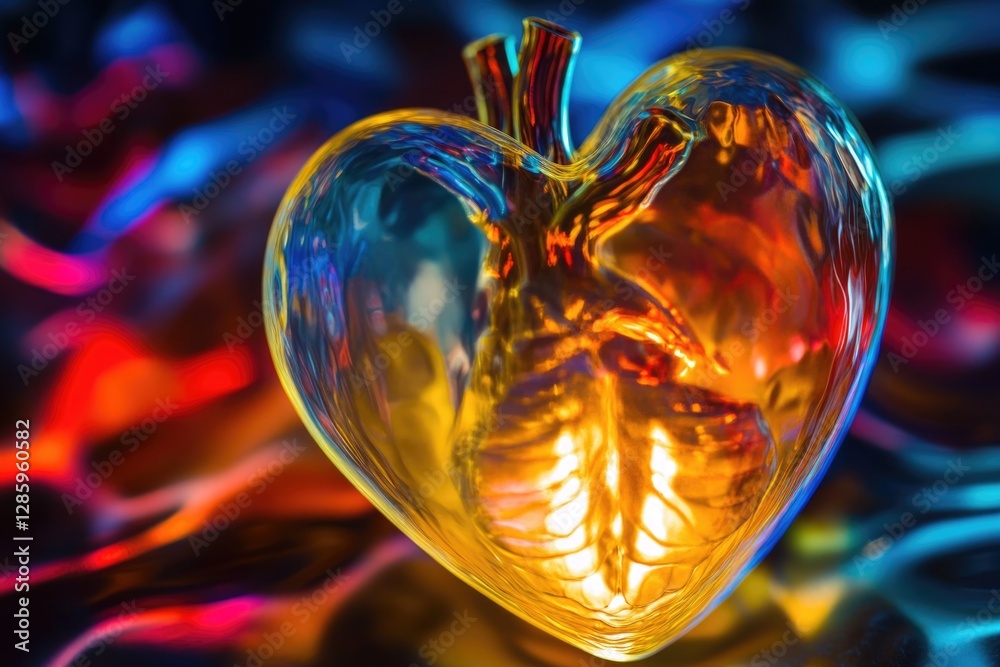 Poster a glass heart-shaped object sits on a smooth, reflective surface