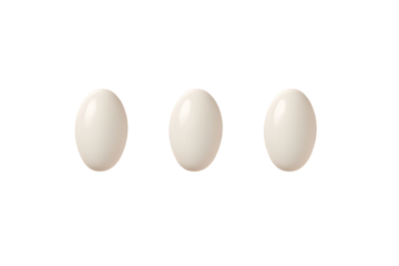 Three white eggs on transparent background