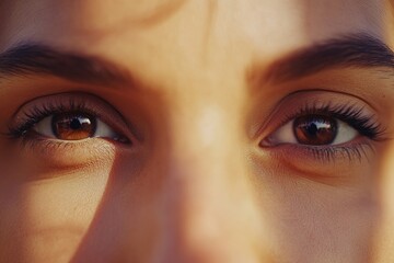 Naklejka premium A close-up view of a woman's eyes featuring long eyelashes