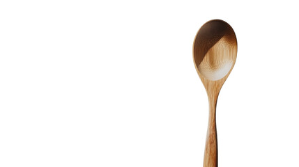 Wooden spoon resting against a plain white background, showcasing its natural grain and craftsmanship details for culinary enthusiasts