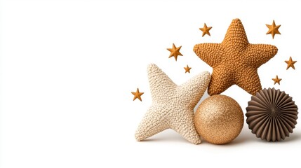 Group of three starfish on sandy ocean floor with glowing cluster of stars in the night sky