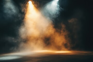 Fog Swirling Around the Spotlight on Stage, Creating a Cinematic Atmosphere of Mystery and Drama