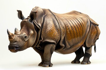 Fototapeta premium A majestic Indian rhinoceros, showcasing its thick, textured skin and prominent horn.