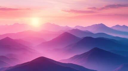 A majestic mountain range under a beautiful pink and purple sunrise