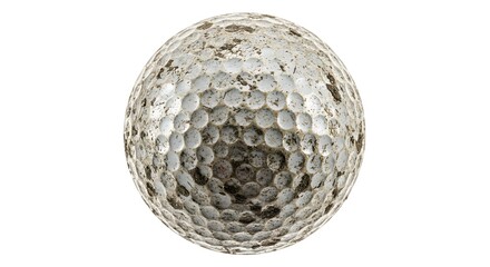 Vintage, Weathered Golf Ball Isolated on White – Unique Textured Sports Equipment