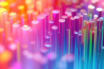 Vibrant abstract composition of colorful cylindrical shapes reflecting light in a mesmerizing display of hues and patterns. Generative AI