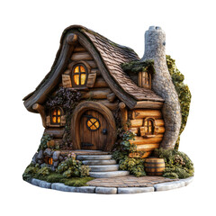 Fototapeta premium Fairy wood illuminated beautiful house isolate on PNG