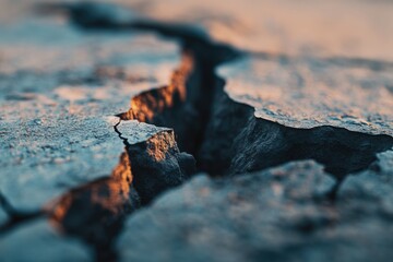 A crack in the ground illuminated by a light, great for use as a symbol or metaphor
