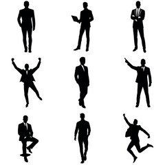 A Set of group business man different type of pose vector silhouette