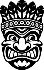 Tiki totem mask, Hawaiian indigenous vintage ritual mack.  Hawaiian totems made wood and stone for bars and resorts for paradise holidays. Vector illustration