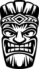 Tiki totem mask, Hawaiian indigenous vintage ritual mack.  Hawaiian totems made wood and stone for bars and resorts for paradise holidays. Vector illustration