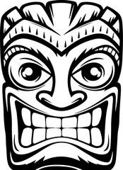 Fototapeta premium Tiki totem mask, Hawaiian indigenous vintage ritual mack. Hawaiian totems made wood and stone for bars and resorts for paradise holidays. Vector illustration