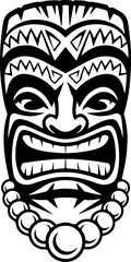 Tiki totem mask, Hawaiian indigenous vintage ritual mack.  Hawaiian totems made wood and stone for bars and resorts for paradise holidays. Vector illustration