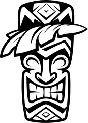 Tiki totem mask, Hawaiian indigenous vintage ritual mack.  Hawaiian totems made wood and stone for bars and resorts for paradise holidays. Vector illustration