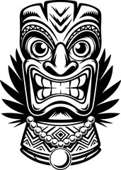 Tiki totem mask, Hawaiian indigenous vintage ritual mack.  Hawaiian totems made wood and stone for bars and resorts for paradise holidays. Vector illustration