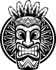 Tiki totem mask, Hawaiian indigenous vintage ritual mack.  Hawaiian totems made wood and stone for bars and resorts for paradise holidays. Vector illustration