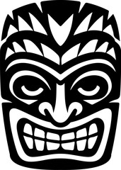 Tiki totem mask, Hawaiian indigenous vintage ritual mack.  Hawaiian totems made wood and stone for bars and resorts for paradise holidays. Vector illustration