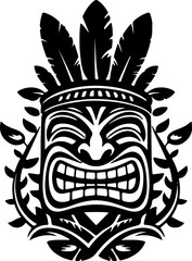 Tiki totem mask, Hawaiian indigenous vintage ritual mack.  Hawaiian totems made wood and stone for bars and resorts for paradise holidays. Vector illustration