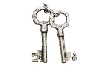 Two Antique Silver Skeleton Keys On Transparent Background