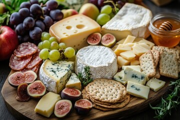 Cheese and fruit platter home kitchen food photography rustic setting close-up culinary art
