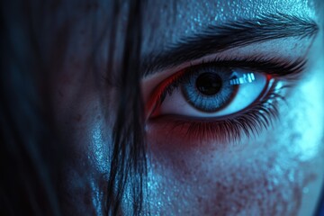 Naklejka premium A detailed view of an eye illuminated by red light, suitable for use in medical or scientific contexts