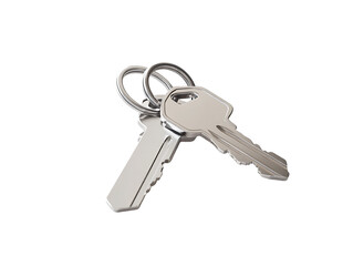 Two Silver Keys on a Metal Ring Isolated on Transparent Background