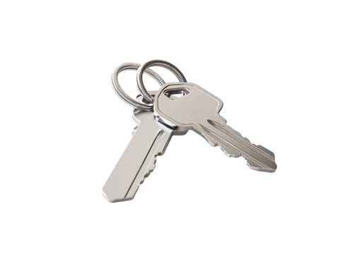 Two Silver Keys on a Metal Ring Isolated on Transparent Background