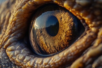 Close-up view of an elephant's eye with distinctive features and wrinkled skin