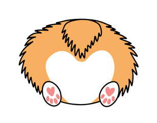 Corgi but. Cute corgi back view flat vector illustration