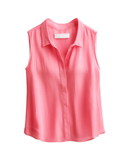 Pink sleeveless button up blouse on transparent background