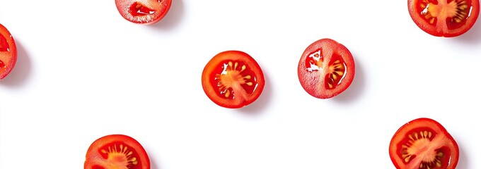 Fresh Tomato Slices Pattern on White Background