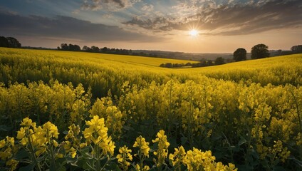 Fototapeta premium Yellow rapeseed field in summer