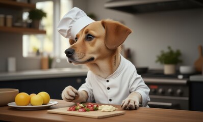 A dog chef preparing food